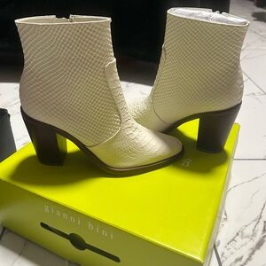 Gianni Bini Textured Cream Ankle Booties